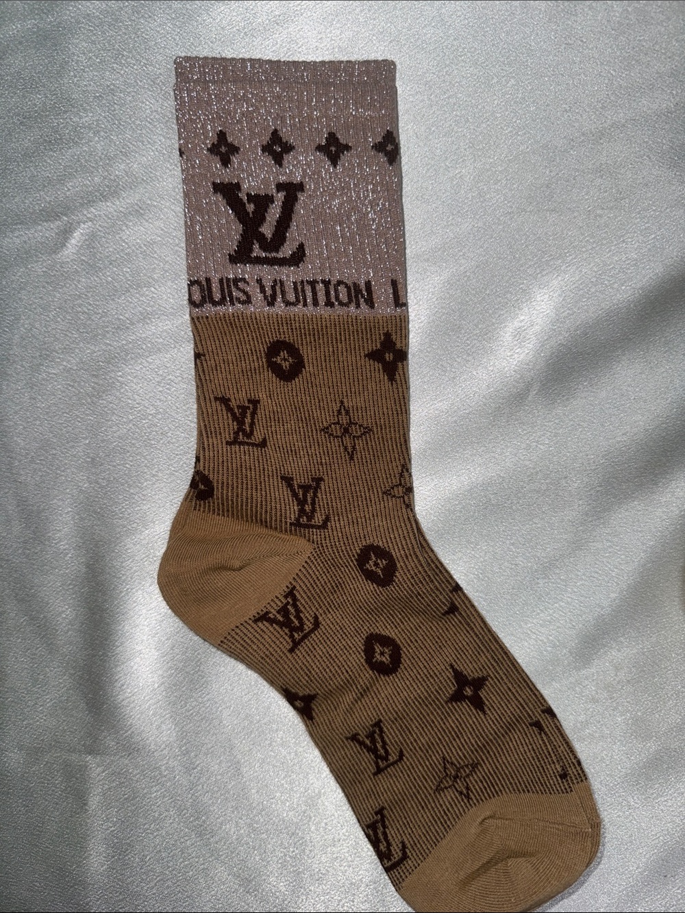 Louis Vuitton Brown & Tan Monogram Crew Sock🔥New! Unisex!